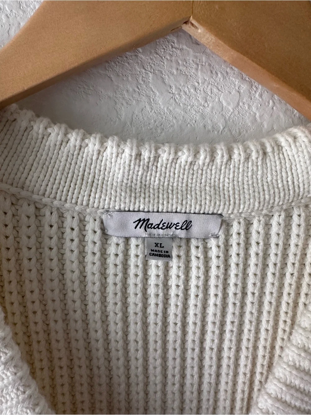 Madewell XL Chunky Knit Sweater Vest Cream Button Front Cotton Blend - Picture 3 of 4